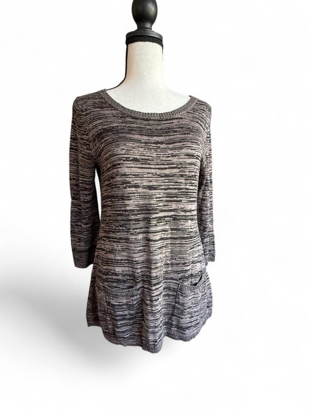 Cable & Gauge Space Dye Tunic Sweater S Gray Black Marled Pockets Bella Swan Top